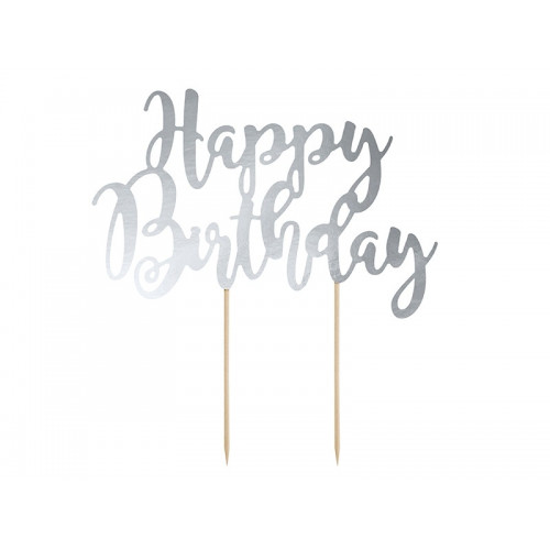 Topper Na Tort Srebrny Happy Birthday KPT11-018M