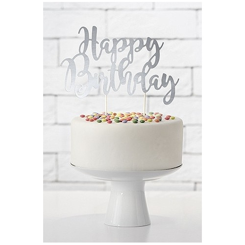 Topper Na Tort Srebrny Happy Birthday KPT11-018M