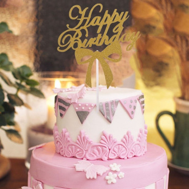 Brokatowy topper na tort happy birthday jasny fiolet hp1519e