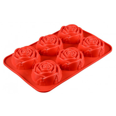 Forma silikonowa do ciastek deserów róże z listkami 6 gniazd