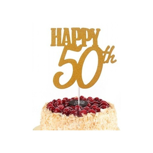 Topper złoty na tort Happy 50 Sweet Baking