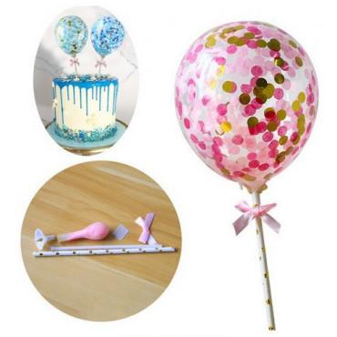 Balon z confetti na tort Różowy topper Sweet Baking