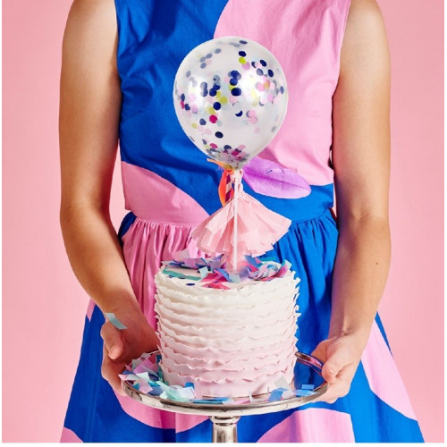 Balon z confetti na tort SREBRNY topper Sweet Baking