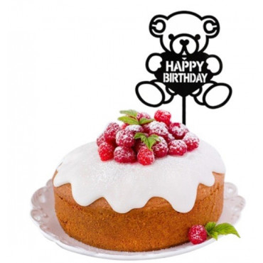 Topper MIŚ Happy Birthday czarny akrylowy Sweet Baking