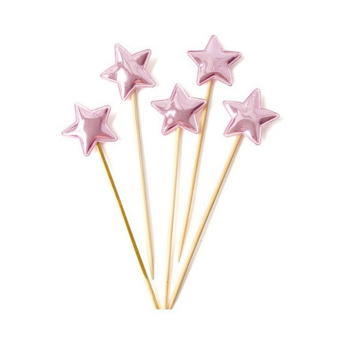 Toppery pikery do babeczek GWIAZDKI RÓŻOWE BŁYSK 5szt Sweet Baking