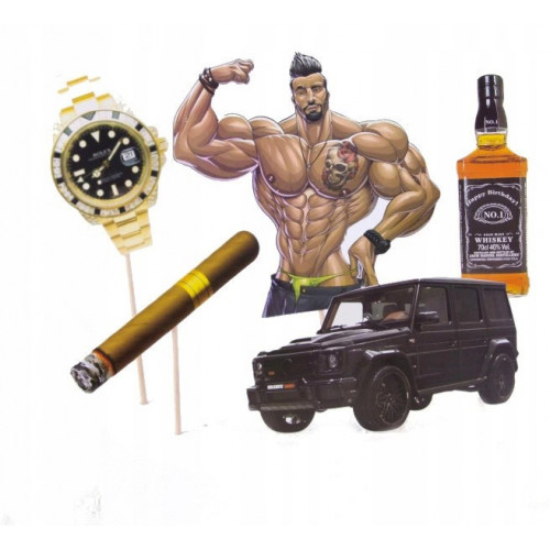 Toppery na tort Macho Happy Birthday 5szt 7848
