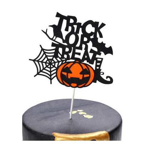 Topper na tort brokatowy trick or treat Halloween 6340