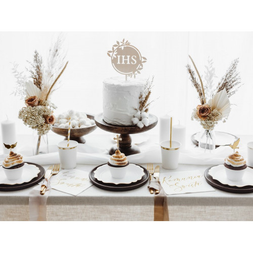Topper na tort komunijny - drewniany IHS 23 cm