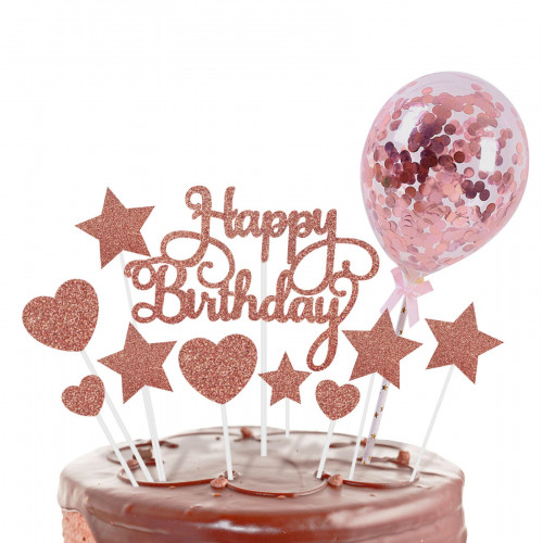 Balon z confetti na tort RÓŻOWE ZŁOTO ROSE GOLD topper Sweet Baking