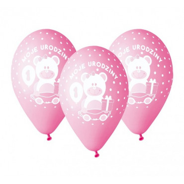 Balony urodzinowe "Moje 1 URODZINY" 5szt GD-M1UD1 różowe