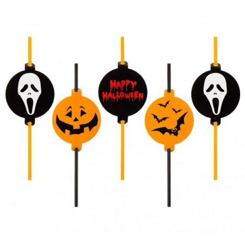 Słomki plastikowe Halloween z dekoracjami 5szt