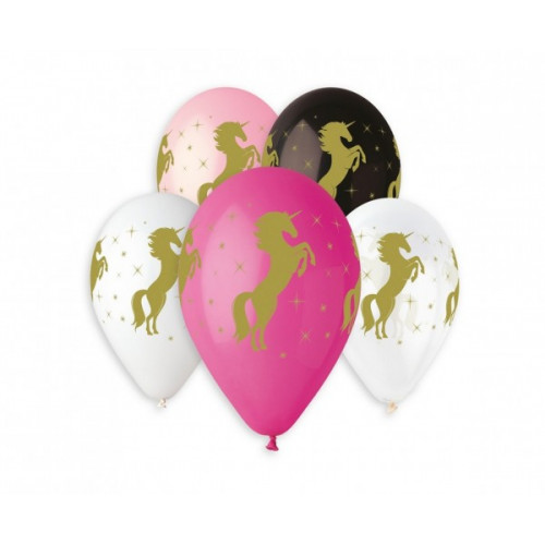 Balony urodzinowe "ZŁOTY JEDNOROŻEC" 5szt GS120/ZJ