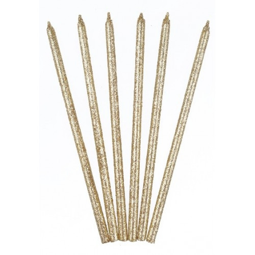 Świeczki urodzinowe BROKATOWE ZŁOTE 6 sztuk  dł.14cm DS2448