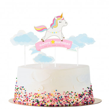 Toppery na tort urodzinowy JEDNOROŻEC 4szt KK5870