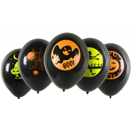 Balony na HALLOWEEN z neonowym nadrukiem 5szt KB8178