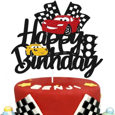 Topper brokatowy na tort Cars Zyg Zag Happy Birthday 9961