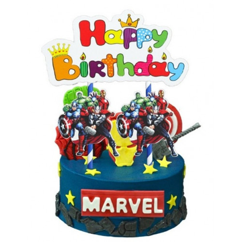 Topper na tort urodzinowy Avengers z napisem Happy Birthday 9962