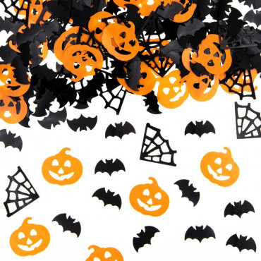 Konfetti foliowe Halloween Dynie, pajęczyny i nietoperze pomarańczowo-czarne 15g 512522