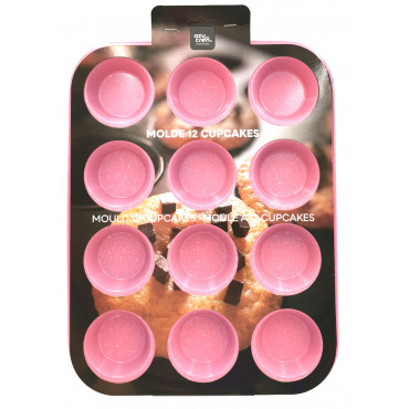 Azucren Stalowa forma do pieczenia babeczek muffinek Różowa 12 gniazd AZ00249