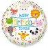 Balon foliowy okrągły Wesołe zwierzątka Happy Birthday 46cm B401609