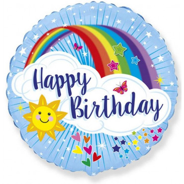 Balon foliowy okrągły Tęcza Happy Birthday 46cm 401596