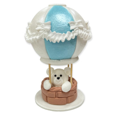 Figurka cukrowa Miś błękitny w balonie 3D dekoracja na tort EX4374