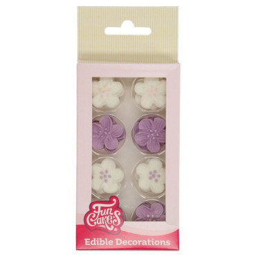 Fun Cakes Cukrowa dekoracja do wypieków Biało Fioletowe Kwiaty 24szt F50600 bezglutenowy