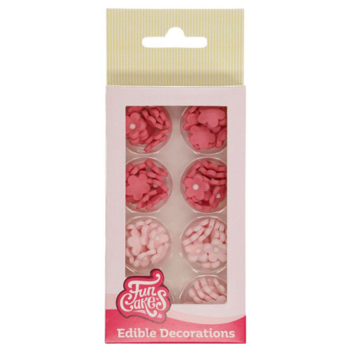 Fun Cakes Cukrowa dekoracja do wypieków Mini Różowe Kwiaty 64szt F50565 bezglutenowy