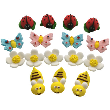 Zestaw cukrowy do dekoracji wypieków Pszczółki Motyle Biedronki Kwiatki 16 sztuk EX6834