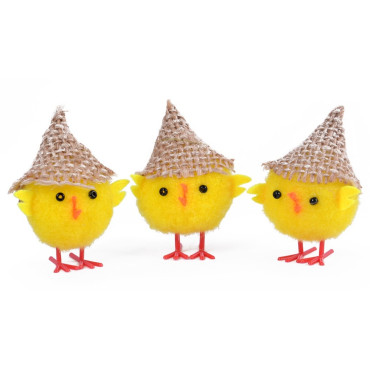 Kurczaki w kapeluszu do dekoracji 3 sztuki YX5952