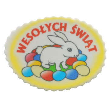 Dekoracja cukrowa Wielkanocna tabliczka królik z kolorowymi pisankami 1szt 11333