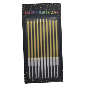 Świeczki urodzinowe długie Złote 10 sztuk  dł.9,5cm Amigo