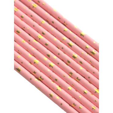 Patyczki słomki papierowe cake pops Różowe złote gwiazdki 10szt Amigo