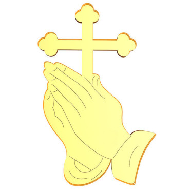 Akrylowy topper do dekoracji wypieków złoty Ręce w modlitwie I Komunia Święta 7,8cm 11440
