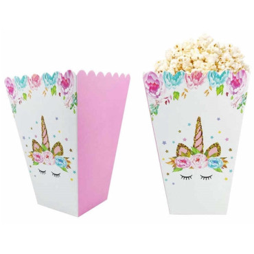 Pudełka na popcorn przekąski słodycze Jednorożec 6szt Amigo