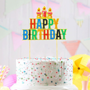 Topper brokatowy urodzinowy na tort Złote świeczki Happy Birthday 11566