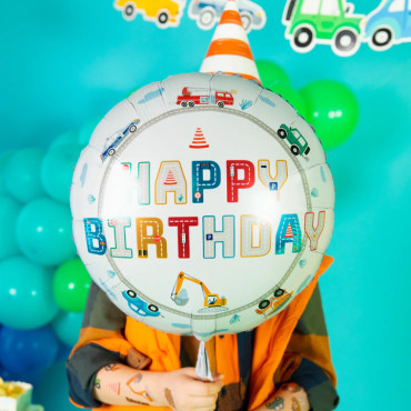 Balon foliowy okrągły Auta Happy Birthday 45cm PP131497