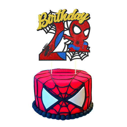 Brokatowy topper urodzinowy na tort Spider Man Birthday "2" 11642
