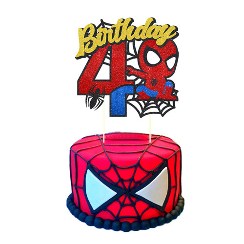 Brokatowy topper urodzinowy na tort Spider Man Birthday "4" 11644