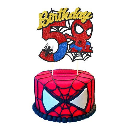Brokatowy topper urodzinowy na tort Spider Man Birthday "5" 11645
