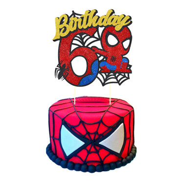 Brokatowy topper urodzinowy na tort Spider Man Birthday "6" 11646