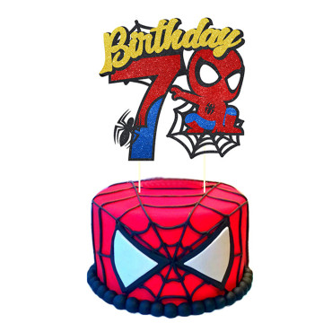 Brokatowy topper urodzinowy na tort Spider Man Birthday "7" 11647