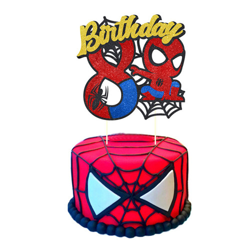 Brokatowy topper urodzinowy na tort Spider Man Birthday "8" 11648