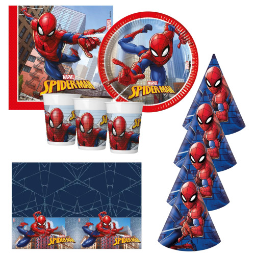 Zestaw urodzinowy XL Spider Man Talerzyki kubki serwetki czapeczki obrus komplet 43sztuki 11693