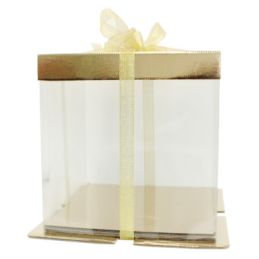 Pudełko prezentowe na tort Złote wysokie 30x30x40cm