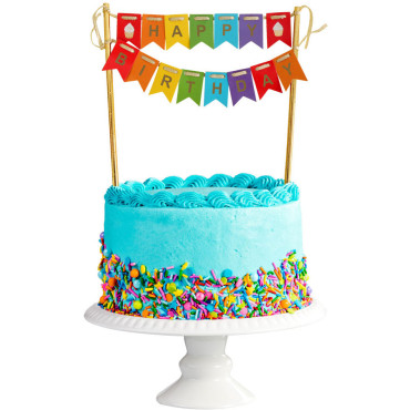 Topper urodzinowy na tort Kolorowe flagi Happy Birthday QT-DTHK