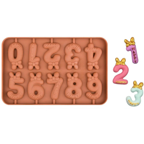 Forma silikonowa do lizaków czekoladowych cyfry z kokardką Happy 11758