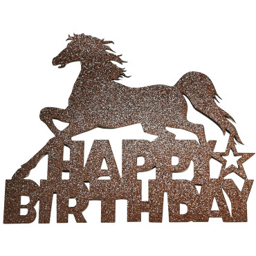Topper dwustronny brokatowy na tort Brązowy Koń Happy Birthday 11852
