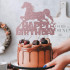 Topper dwustronny brokatowy na tort Czarny Koń Happy Birthday 11853