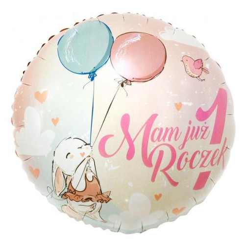 Balon foliowy okrągły Różowy Mam już roczek 45cm FG-O1KR